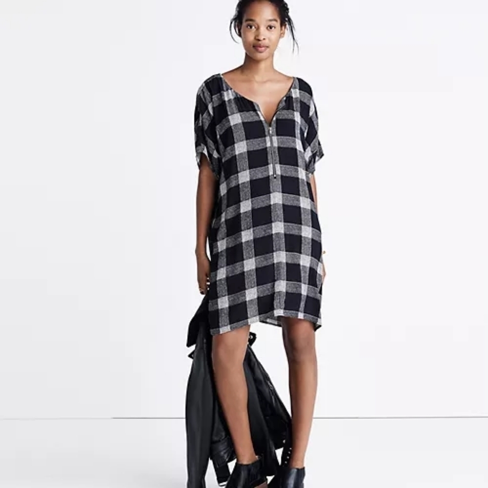 Madewell Zip-Front Dress in Buffalo Sketch